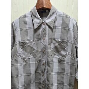 Maria Shirt Womens 2X Beige Plaid Button Front 3/4 Sleeve Linen Casual Top